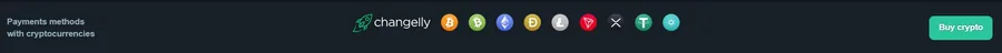 La barra dei pagamenti di Vave con le monete e il pulsante per comprare crypto